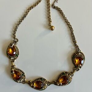 Gorgeous Vintage Amber emerald crystal pearl Necklace